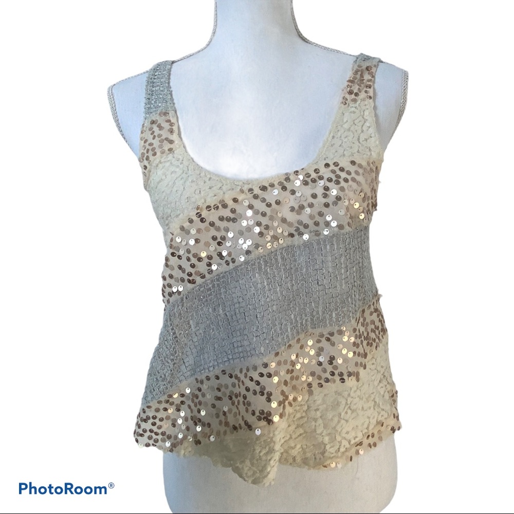 !!! SOLD. !!!  Free People Mixed Material Tank Top Sequin Scoop - Picture 8 of 9